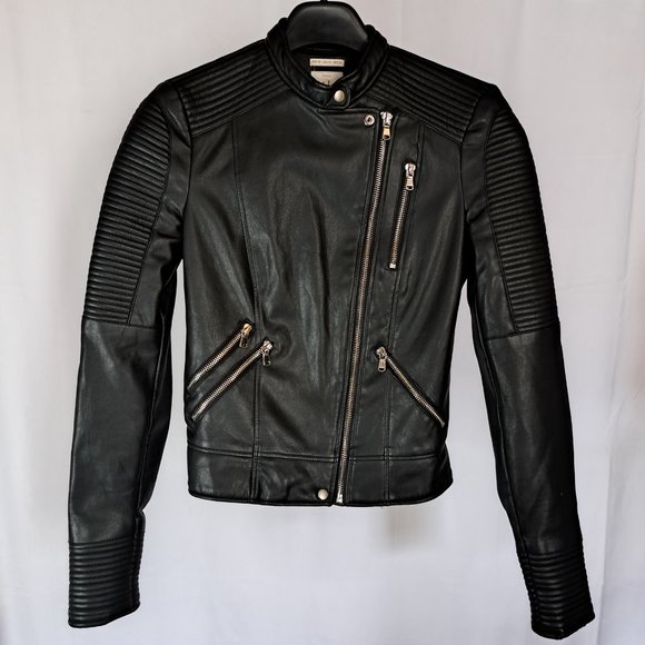 ZARA TRF womens FAUX LEATHER MOTO jacket Sz XS STUNNINGLY SOFT FAUX LEATHER - Picture 2 of 13